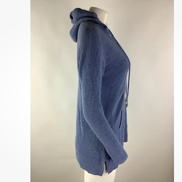 Soft Surroundings Sz S Knit Hoodie Blue Acrylic Wool Pullover Kangaroo Pocket - Picture 3 of 6